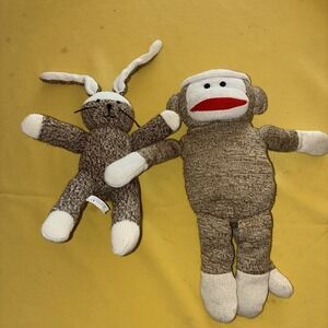 Two Vtg Sock Plush One Monkey And One Rabbit